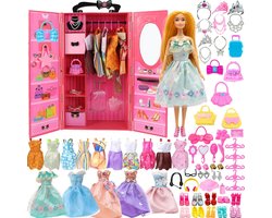 Poppen Garderobekast Set met 63 Accessoires en Assepoester Pop