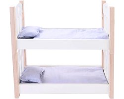 Poppen Stapelbed Grijs – Houten Poppenbed met Magnetische Bedden – Inclusief Matrasjes, Dekentjes & Kussens – Geschikt voor Alle Poppen – Engelhart