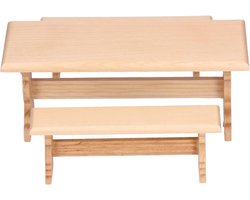 Poppenhuis Bank Tafelset - Mini Meubels - Poppenhuis Decoratie - Elegant Ontwerp - Schaal 1:12 - Natuurlijk Hout