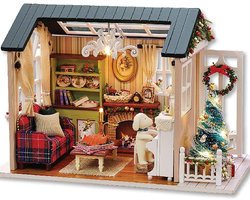 Poppenhuis Houten Handcraft - Miniatuur Woonkamer Model - Creatief Hobby Project - Gedetailleerde Meubels Inclusief