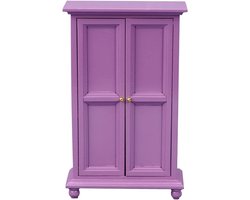 Poppenhuis Kast Hout - Mini Paarse Kledingkast - 1:12 Poppenhuis Meubels - Miniatuur Meubelset - Slaapkamer & Woonkamer Accessoires - Microlandschap Decoratie