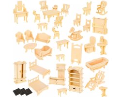 Poppenhuis meubels - 34 stuks - 175 onderdelen - Houten poppenhuis meubels