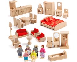 Poppenhuis Meubels Accessoires Set met 6 Poppen voor Creatief Spel