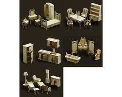 Poppenhuis meubels complete inrichting set
