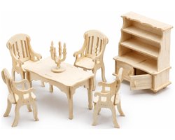 Poppenhuis meubels - eetkamer - schaal 1:12 - hout - speelgoed - Houten bouwpakketten