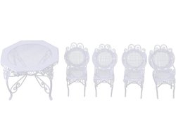 Poppenhuis Meubels - Miniatuur Tafel Stoelen - Interieur Decoratie - Achthoekige Tafel Set - 1:12 Schaal - Wit