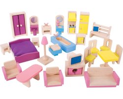 Poppenhuis Meubeltjes - BIGJIGS - Hout - Meubels Poppen - 26-Delig