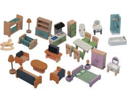 Poppenhuis Meubilair - Miniatuur Huis - Rollenspel Thuis - Hoogdichtheidshout - 36.5 x 23.8 cm - Houtkleur