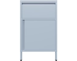 Popstrukt Bon Bon - Nachtkastje - Metaal - Blauw (Salt Blue) - Met lade en deur - 45 x 40 x 73 cm