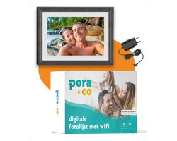 Pora&Co - Digitale fotolijst met WiFi en Frameo App – 10 inch - Pora – HD -IPS Display – Wit/Bruin - Micro SD – Touchscreen