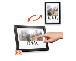 Pora&Co - Digitale fotolijst met WiFi en Frameo App – 10.1 inch - Pora – HD -IPS Display – Zwart/Hout - Micro SD – Touchscreen