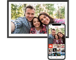 Pora&Co - Digitale fotolijst met WiFi en Frameo App - 15.6 inch - Pora – HD+ -IPS Display – Zwart hout - Micro SD – Touchscreen