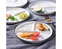 Porselein verdeelde borden voor gewichtsverlies en portiecontrole - dinerborden voor volwassenen met compartimenten voor dessertsalades en meer