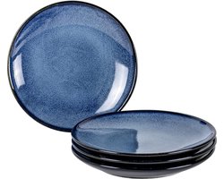 Porseleinen bord voor 4 personen, grote saladeborden, vintage blauw - 20 cm, set van 4 servies, servies, vaatwasmachinebestendige keramische borden