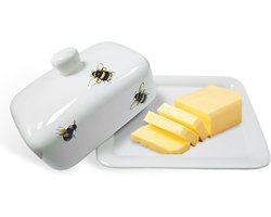 Porseleinen botervloot met handvat, stevige witte keramische botervloot, vaatwasserbestendig en ideaal voor het bewaren van boter