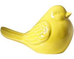 Porseleinen Deksel - Keramisch Ornament - Badkamer Decoratie - Uniek Vogelontwerp - 11.1 cm Hoogte - Geel