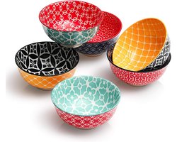 Porseleinen dessertkommen - 300 ml - heldere kleuren - ontbijtgranenkom - ontbijt rijst miso-soep - ijs dessert - licht en duurzaam - 6 stuks - kerstcadeau soepkommen met oor
