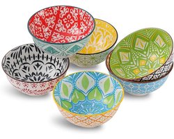 Porseleinen dessertkommen ontbijtkom set van 6 - Kleurrijke kleine kommen voor ijs, soep, granen - Magnetron en vaatwasserbestendig - 4,75 inch