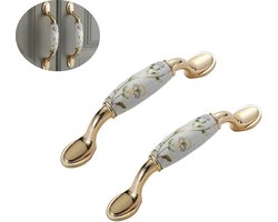 Porseleinen deurknoppen, 2-delige vintage meubelknoppen, vintage ladegrepen, kastgrepen, 3-3/4" (96 mm) gatafstand