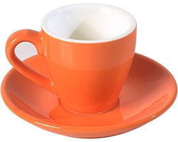 Porseleinen Espresso Kopje met Schotel, 80 ml, Oranje - Perfect voor Koffieliefhebbers en Barista's