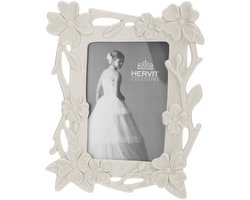 Porseleinen Fotolijst - Decoratief Lijstje - Woonkamer Decoratie - Bloemen Decor - 13x17 cm - Wit