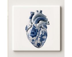 Porseleinen Hart Tegel 15x15cm – Artistieke Delfts Blauwe Keramische Wanddecoratie – Uniek Anatomisch Hart Ontwerp – Moderne Huisdecoratie