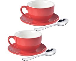 Porseleinen koffiekop met schotel - Rood - set van 2