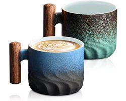 Porseleinen koffiekopjes, 2 stuks espressokopjes, koffiekopjes met handvat, cappuccinokopjes, 70 ml, theekopje, espressokopjes, mini-theekopje, koffiemok, keramische mok voor espresso, thee en latte (blauw).