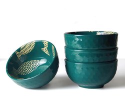 Porseleinen Kommen Set van 4, Ideaal voor Ontbijt, Soep en Dessert, 350 ml, Keramische Saladeschalen