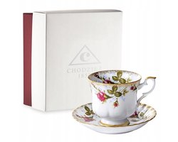 Porseleinen Kop en Schotel 220ml - Gouden Roos IWONA - Cadeaubox