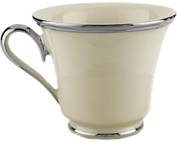 Porseleinen Kop - Espresso Kopje - Genieten van Koffie - Platina Gestreepte Rand - 6 Ounces - Ivoor