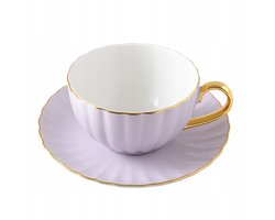 Porseleinen Kop & Schotel Paars 220ml met Gouden Rand - Elegant Cadeau