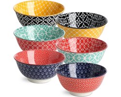 Porseleinen mueslikommen - 680 ml - Ontbijtkom - Grote Japanse kom - Schattige havermoutkommen - Voor pasta - Kleine salade - Rijst - 6 stuks - Kerstcadeau