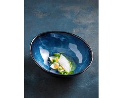 Porseleinen Salade Bowl Keramische Soep Kom Grote Ramen Bowl Noedelkom Granen Dessert Kom Havermout Kom Plaat Fruit Bowl Serveren - Blauw (S)