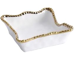 Porseleinen Servet Houder - Cocktail Tafel Decoratie - Feestelijk Dienen - Gouden Titanium Rand - 17.8 cm Diep - Wit