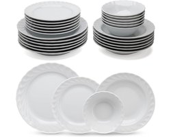 Porseleinen Servies Set - Diner Servies - Eettafel Dekken - Gladde Oppervlakte - 24 Delig - Wit