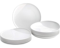 Porseleinen Servies Set voor 6 Personen - 12-Delig Wit Rond Servies
