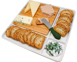 Porseleinen snackbord met bamboe snijplank - Elegante serveerschaal voor elke gelegenheid