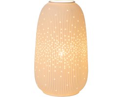 Porseleinen Tafellamp - Sierlijke Schemerlamp - Sfeervolle Verlichting - Speelse Lichtverspreiding - 14 cm Breed 24 cm Hoog - Wit