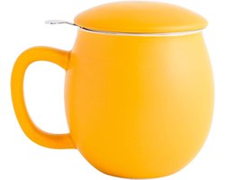 Porseleinen theekop van 12 oz met infuser en deksel, ideaal voor het zetten van thee, matte gele kleur