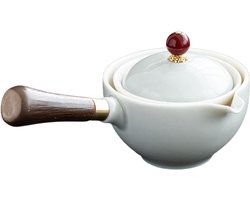 Porseleinen Theemaker - Keramische Theepot - Thee Zetten - Zijhandgreep Ontwerp - 160 ml - Grijs