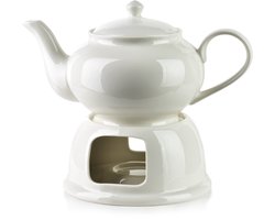 Porseleinen Theepot met Warmhoudplaat, 1.1L, Wit