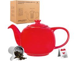 Porseleinen theepot met zeef - drupvrij schenken - 1,1 liter - modern