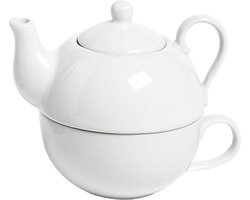 Porseleinen theepot set met kopje wit 1250 ml - theepotten voor 1 persoon
