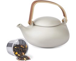 Porselleinen theepot, story for losse theeblaadjes, bloom theezakjes en kruidenthee, wit of grijs