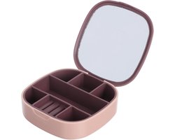 Portabel trinketkistje met spiegel reisaccessoires kistje voor vrouwen opbergen halsketting en ring reisaccessoires