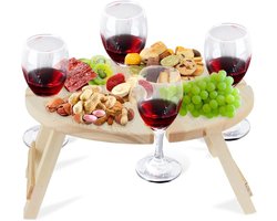 Portable Houten Picknicktafel inklapbaar – Outdoor Wijn- en Glashouder voor Kaas en Fruit – Handig voor onderweg
