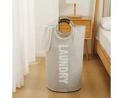 Portable Laundry Bag - Waszak - Wasmand - Opvouwbaar - Handvat - Geschikt Voor Groot Gezin - 90L - Beige
