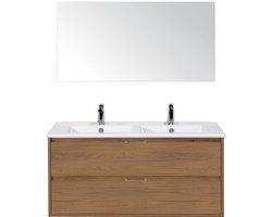 Porto Badmeubelset 120 cm - 2 Laden Honey - Keramische Wastafel Wit Slim met Spiegel