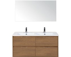 Porto Badmeubelset 120 cm - 4 Laden Honey - Keramische Wastafel Wit Slim met Spiegel